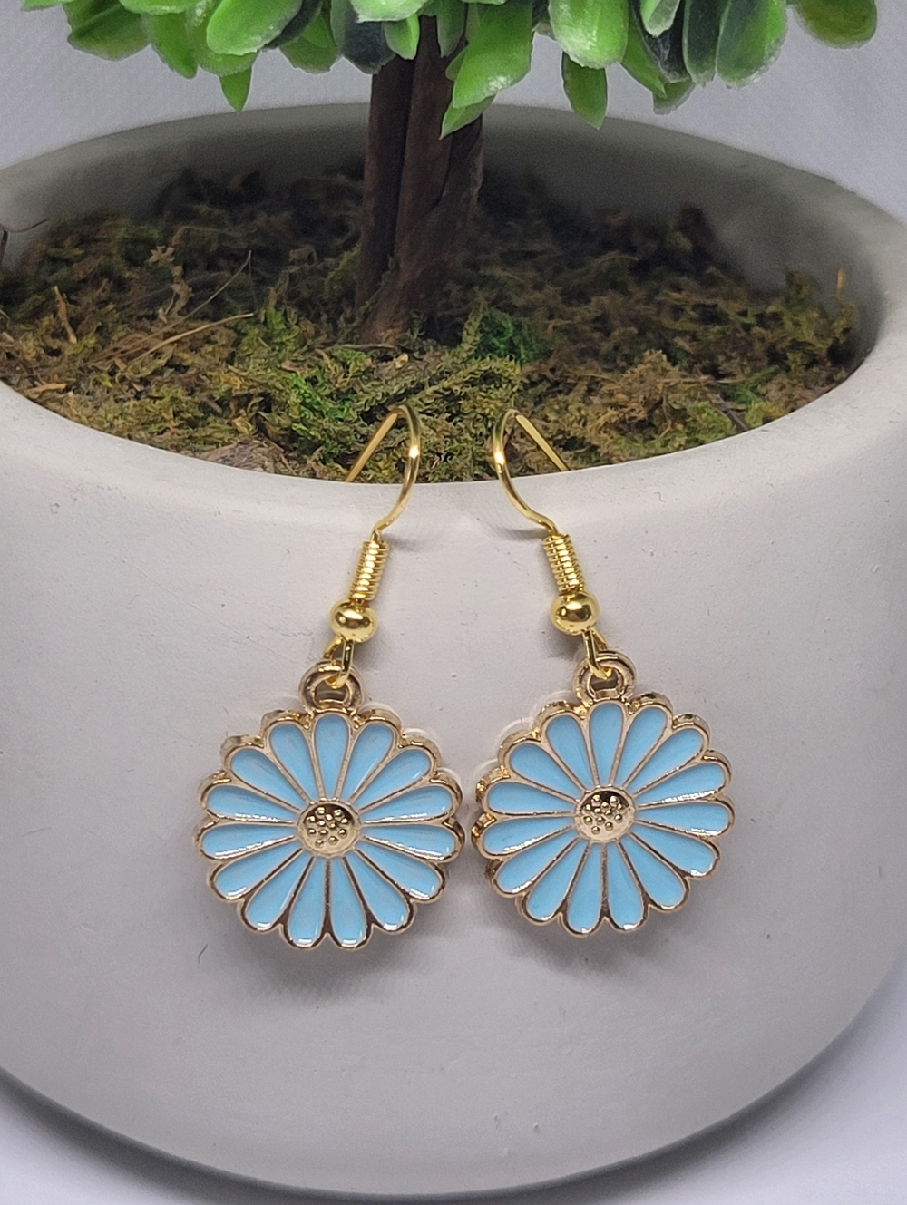 Gold-Tone Blue Flower Drop Earrings - Women's Floral Dangle